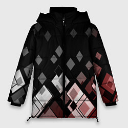 Куртка зимняя женская Geometric pattern черно-коричневый узор Ромбы, цвет: 3D-черный