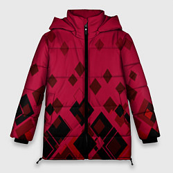 Куртка зимняя женская Геометрический узор в красно-черных тонах, цвет: 3D-светло-серый