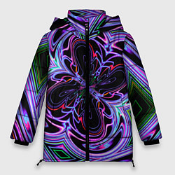 Куртка зимняя женская Неоновые узоры и фигуры - Фиолетовый, цвет: 3D-красный