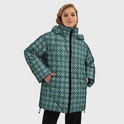Куртка зимняя женская Мелкий бирюзовый клетчатый узор, цвет: 3D-красный — фото 2
