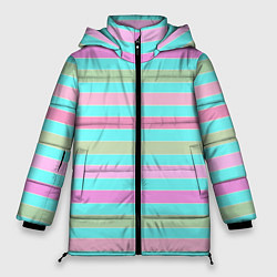 Женская зимняя куртка Pink turquoise stripes horizontal Полосатый узор