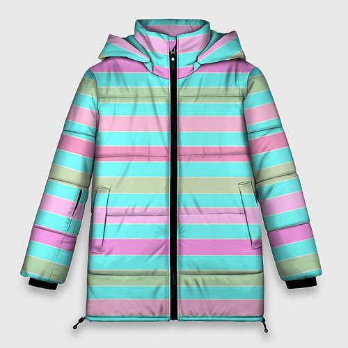 Женская зимняя куртка Pink turquoise stripes horizontal Полосатый узор / 3D-Черный – фото 1