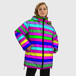 Куртка зимняя женская Multicolored neon bright stripes, цвет: 3D-красный — фото 2