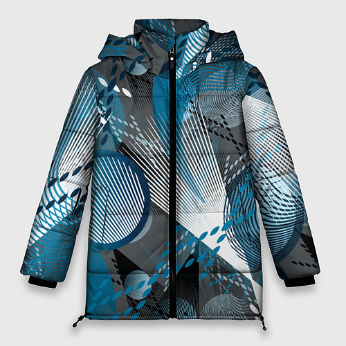Женская зимняя куртка Абстрактный серо-синий принт / 3D-Черный – фото 1