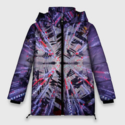 Куртка зимняя женская Неоновый абстрактный коридор - Фиолетовый, цвет: 3D-светло-серый