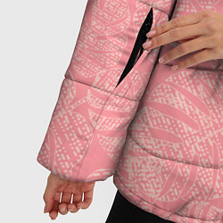 Куртка зимняя женская Бежевые листья монстеры на розовом, цвет: 3D-светло-серый — фото 2