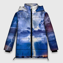 Куртка зимняя женская Разряд молнии над океаном, цвет: 3D-светло-серый