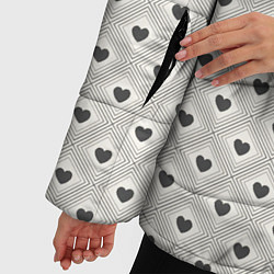 Куртка зимняя женская Черно-белые сердечки, цвет: 3D-светло-серый — фото 2