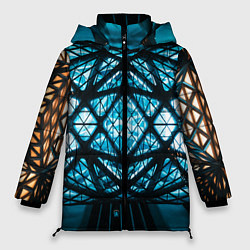 Куртка зимняя женская Неоновые абстрактные фигуры и фонари - Синий, цвет: 3D-светло-серый
