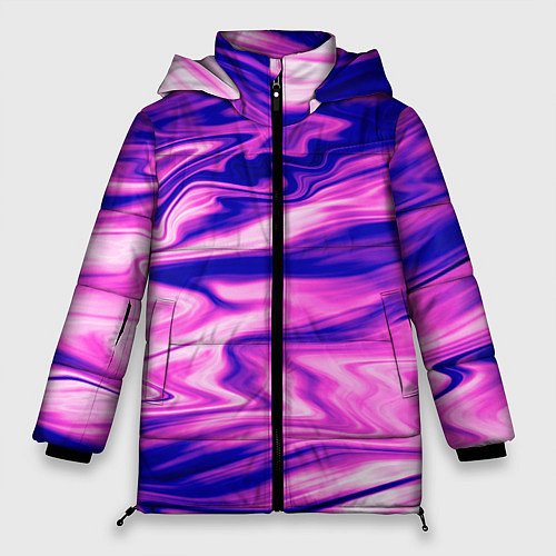 Женская зимняя куртка Розово-фиолетовый мраморный узор / 3D-Черный – фото 1