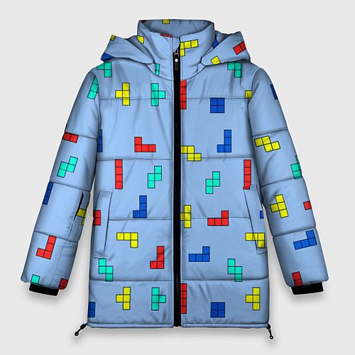 Женская зимняя куртка Тетрис на голубом фоне / 3D-Черный – фото 1