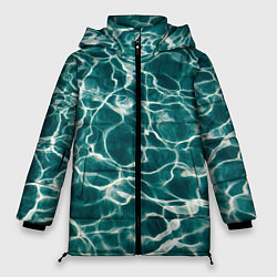 Куртка зимняя женская Абстрактные волны в воде - Тёмно-зелёный, цвет: 3D-светло-серый