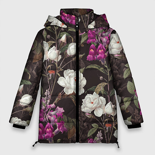 Женская зимняя куртка Цветы Ночные Розы / 3D-Черный – фото 1