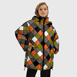 Куртка зимняя женская Геометрический узор в коричнево-оливковых тонах, цвет: 3D-красный — фото 2