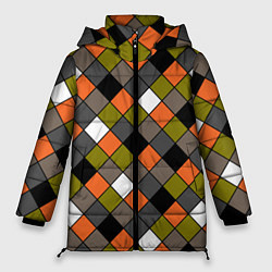 Женская зимняя куртка Геометрический узор в коричнево-оливковых тонах