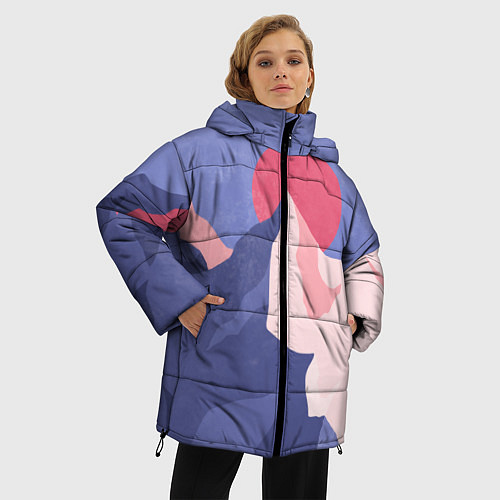 Женская зимняя куртка Пейзаж гор и леса в стиле ретро / 3D-Светло-серый – фото 3