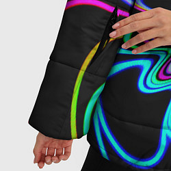 Куртка зимняя женская Абстрактные неоновые разноцветные узоры во тьме, цвет: 3D-черный — фото 2