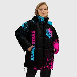 Куртка зимняя женская Brawl Stars - neon gradient: символ и надпись верт, цвет: 3D-черный — фото 2