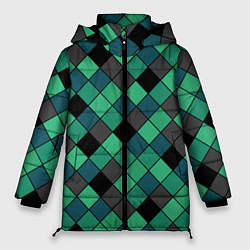 Куртка зимняя женская Зеленый клетчатый узор Изумрудный, цвет: 3D-черный