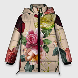Куртка зимняя женская Цветы Нарисованные Красные Розы и Лилии, цвет: 3D-красный