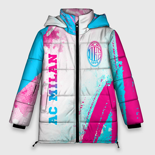 Женская зимняя куртка AC Milan neon gradient style: символ и надпись вер / 3D-Черный – фото 1
