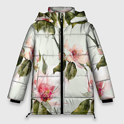 Куртка зимняя женская Цветы Нарисованные Магнолии, цвет: 3D-светло-серый
