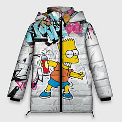 Куртка зимняя женская Барт Симпсон на фоне стены с граффити, цвет: 3D-черный