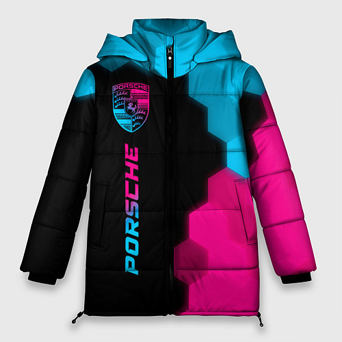 Женская зимняя куртка Porsche - neon gradient: по-вертикали / 3D-Черный – фото 1