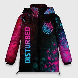 Куртка зимняя женская Disturbed - neon gradient: символ и надпись вертик, цвет: 3D-черный