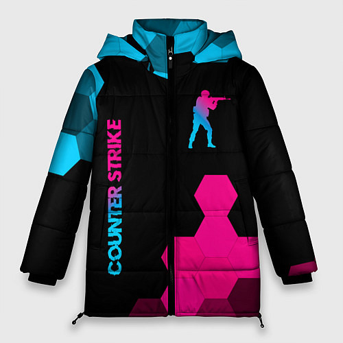 Женская зимняя куртка Counter Strike - neon gradient: символ и надпись в / 3D-Черный – фото 1