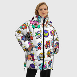 Куртка зимняя женская Особые редкие пины значки Бравл Старс, цвет: 3D-красный — фото 2
