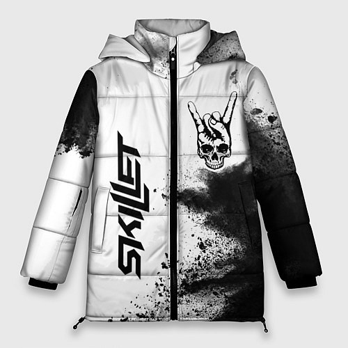 Женская зимняя куртка Skillet и рок символ на светлом фоне / 3D-Черный – фото 1