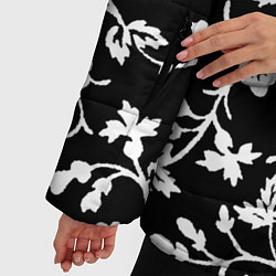 Куртка зимняя женская Белые цветы на чёрном фоне Белые цветы на чёрном ф, цвет: 3D-красный — фото 2