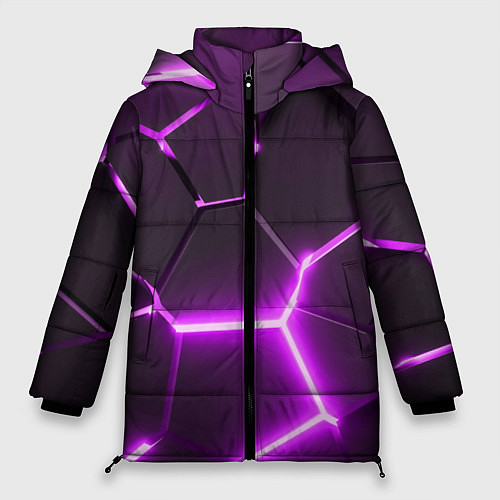 Женская зимняя куртка Фиолетовые неоновые геометрические плиты / 3D-Черный – фото 1