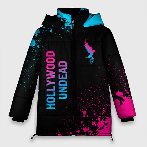 Женская зимняя куртка Hollywood Undead - neon gradient: символ и надпись / 3D-Черный – фото 1