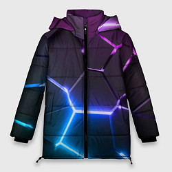 Куртка зимняя женская Фиолетовый градиент - неоновые геометрические плит, цвет: 3D-черный