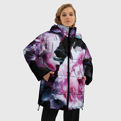 Куртка зимняя женская Цветы Пионы Акварель, цвет: 3D-черный — фото 2