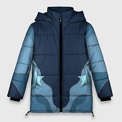 Куртка зимняя женская Голубые линии и звезды Абстрактный принт со звезда, цвет: 3D-красный