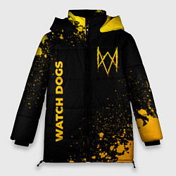 Куртка зимняя женская Watch Dogs - gold gradient: надпись, символ, цвет: 3D-черный