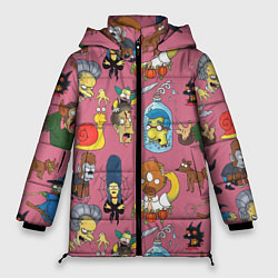 Куртка зимняя женская Персонажи Симпсонов - horror pattern, цвет: 3D-красный