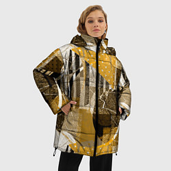 Куртка зимняя женская Гранжевая абстракция: Черный, белый, горчичный орн, цвет: 3D-черный — фото 2