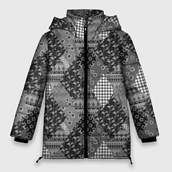 Женская зимняя куртка Black and White Ethnic Patchwork Pattern