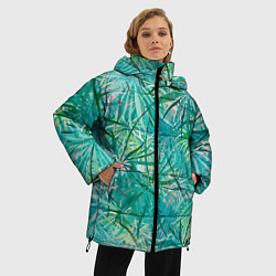 Куртка зимняя женская Тропические листья на зеленом фоне, цвет: 3D-черный — фото 2