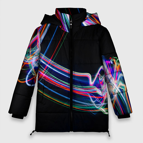 Женская зимняя куртка Неоновые линии во тьме / 3D-Черный – фото 1