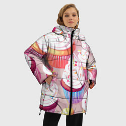 Куртка зимняя женская Много сладких капкейков, цвет: 3D-черный — фото 2