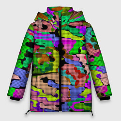 Куртка зимняя женская Разноцветный клетчатый камуфляж, цвет: 3D-черный
