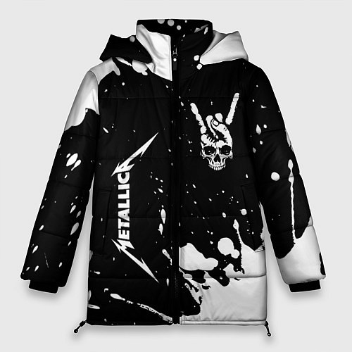Женская зимняя куртка Metallica и рок символ на темном фоне / 3D-Черный – фото 1