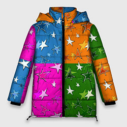 Женская зимняя куртка Яркий разноцветный модный звездный узор