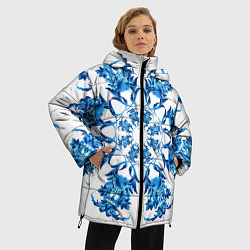 Куртка зимняя женская Гжель синий цветок, цвет: 3D-черный — фото 2