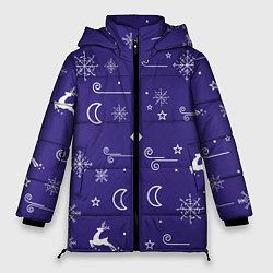 Женская зимняя куртка Новый год олени, снежинки, ветер